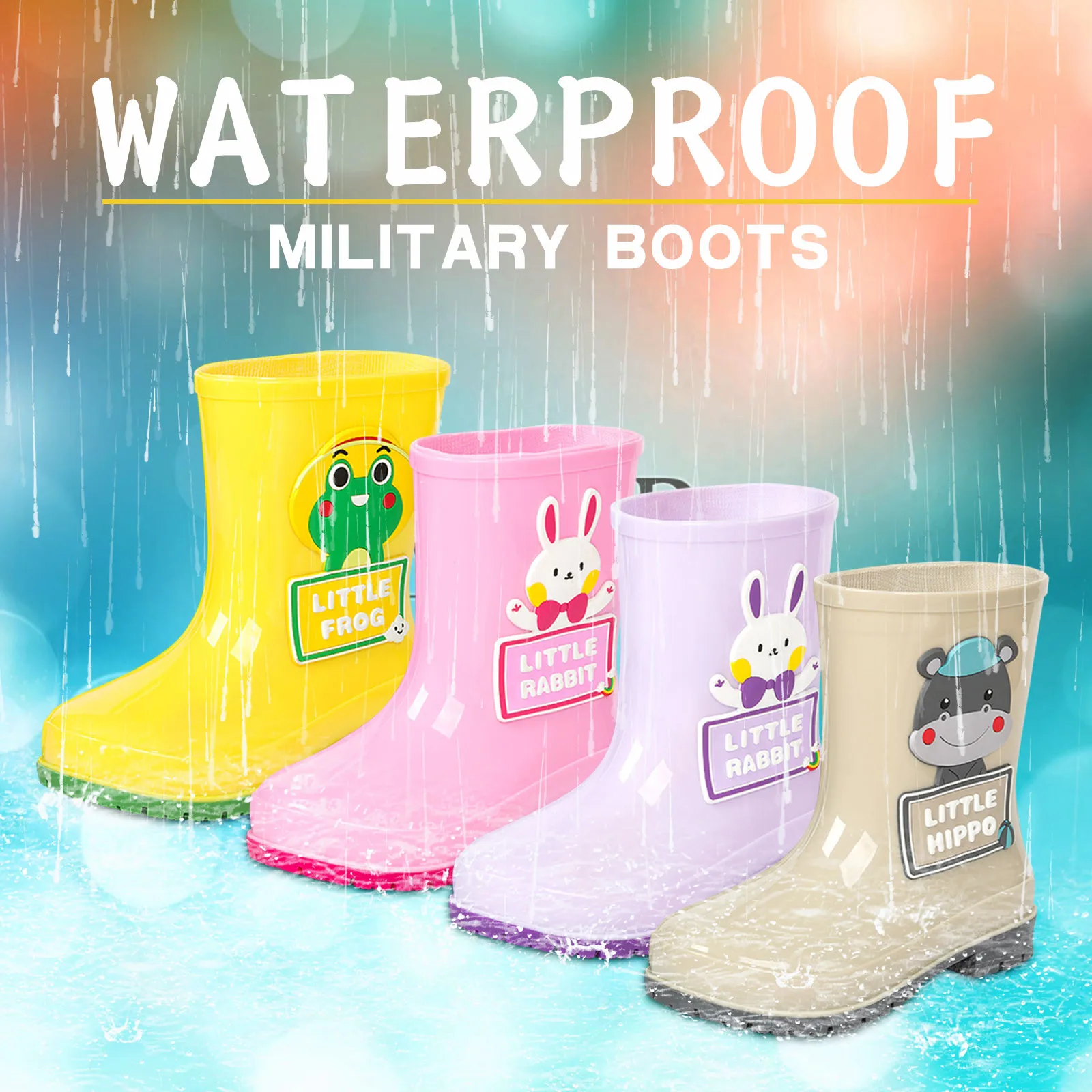 Children Cute Cartoon Rain Boots 2024 Fashion Non Slip Solid Casual Rain Boots Soft Bottom Comfort Rain Boots Toddler Girl Boots