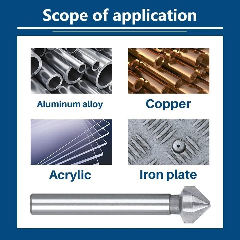 CMCP 90 Derajat Pemotong Chamfering 4.5-50Mm Mata Bor Countersink 3 Seruling Kecepatan Tinggi Baja Kayu Logam Alat Bor Lubang