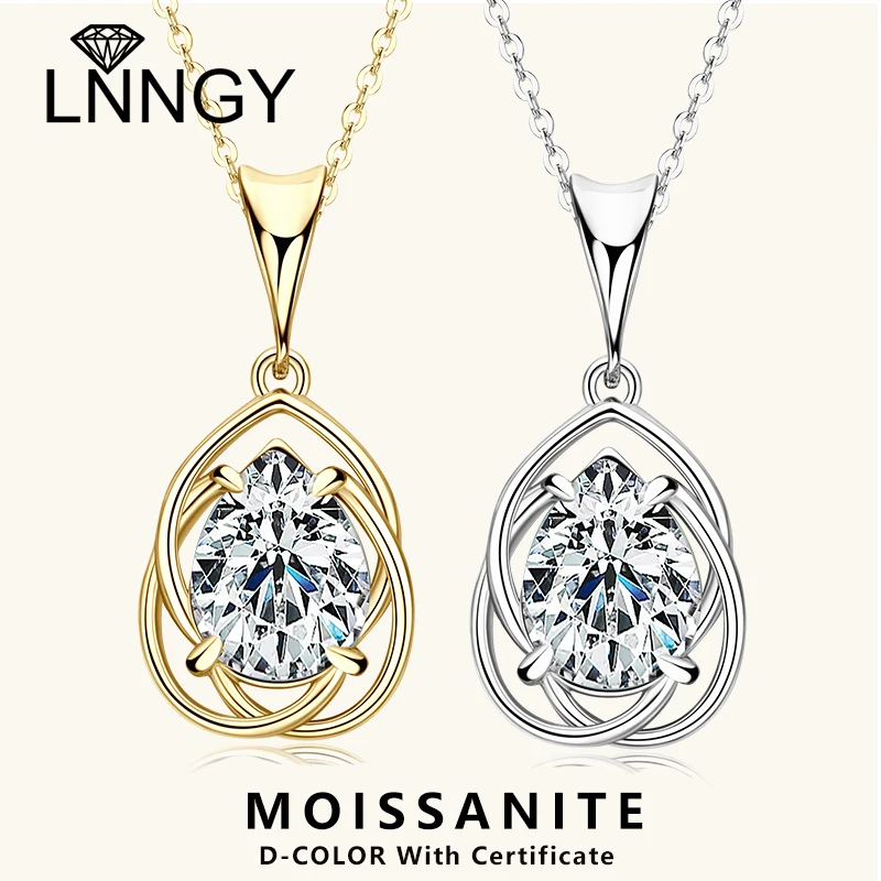 

Lnngy 7x10mm Pear Cut Moissanite Necklace Collar Plata 925 Sterling Silver Teardrop Hollow Pendant Necklace for Women Jewelry