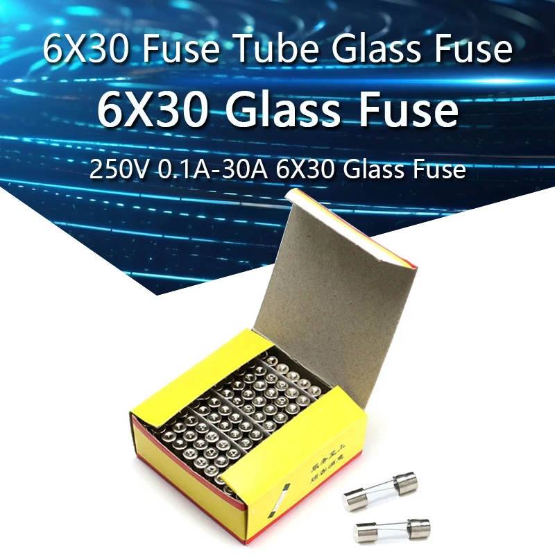 

100PCS 6X30 Fuse Tube Glass Fuse Fuse 250V 0.1A 0.5A 1A 1.5A 2A 3A 3.15A 4A 5A 6A 6.3A 7A 10A 15A 20A 25A 30A 6X30 Glass Fuse