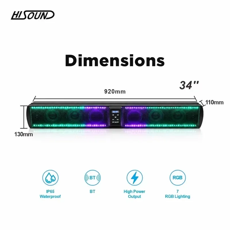 for Polaris RZR 34 Inch UTV Soundbar IP65 Waterproof Bluetooth Speaker Deep Bass ATV SxS Golf Cart