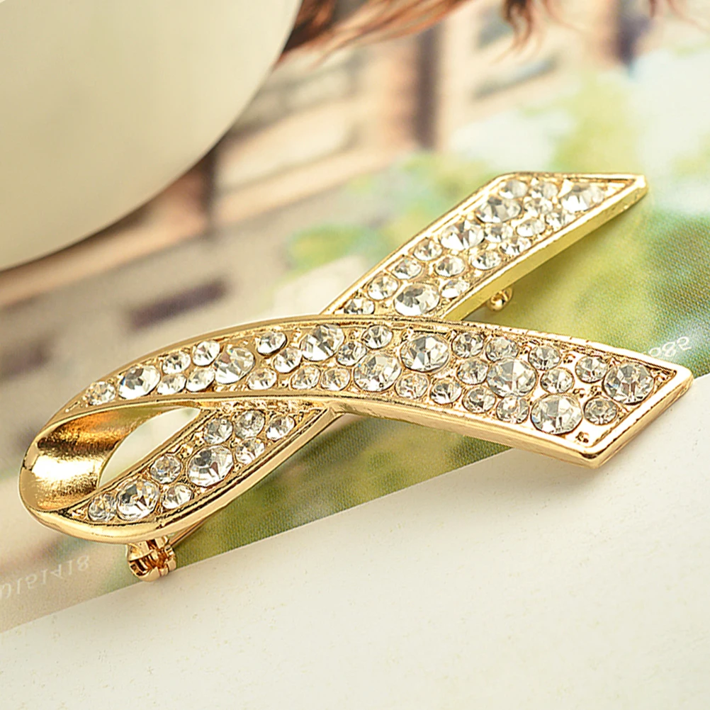 Ribbon Brooch with Crystal Rhinestones Delicate Lapel Pin Jewelry Accessories for Women