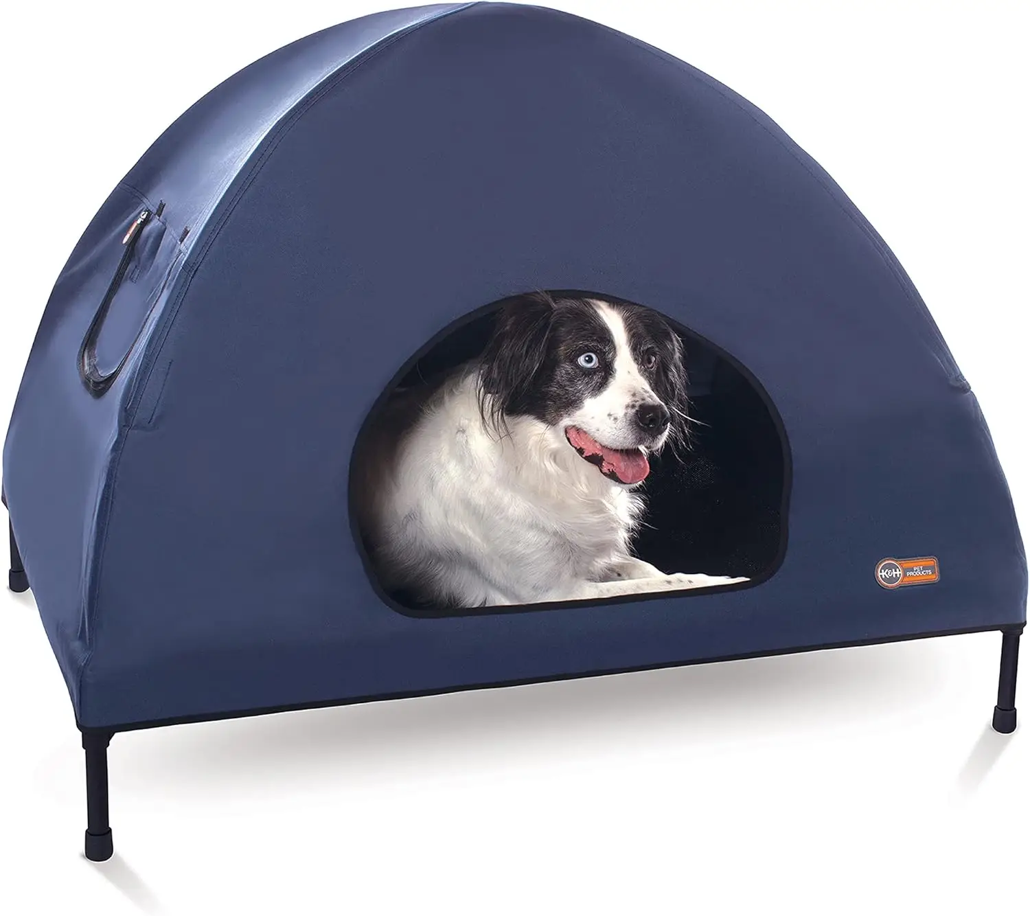 

Elevated Dog Cot House with Canopy, Washable Cover, Collapsible Frame for Large Pets - Blue