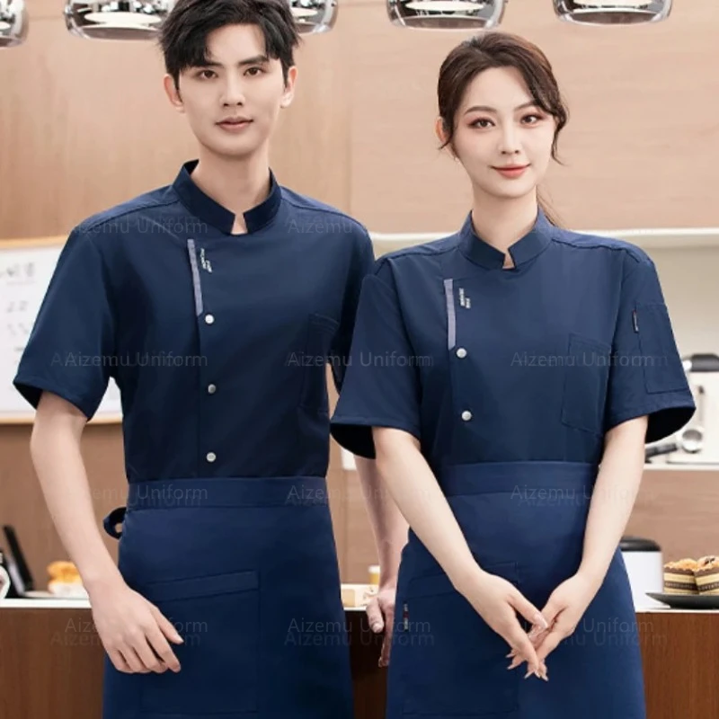 

Summer Chef Jacket Short Sleeve Chef Coat Breathable Mesh Chef Black Men Uniform Restaurant Work Clothes Kitchen Apron Logo