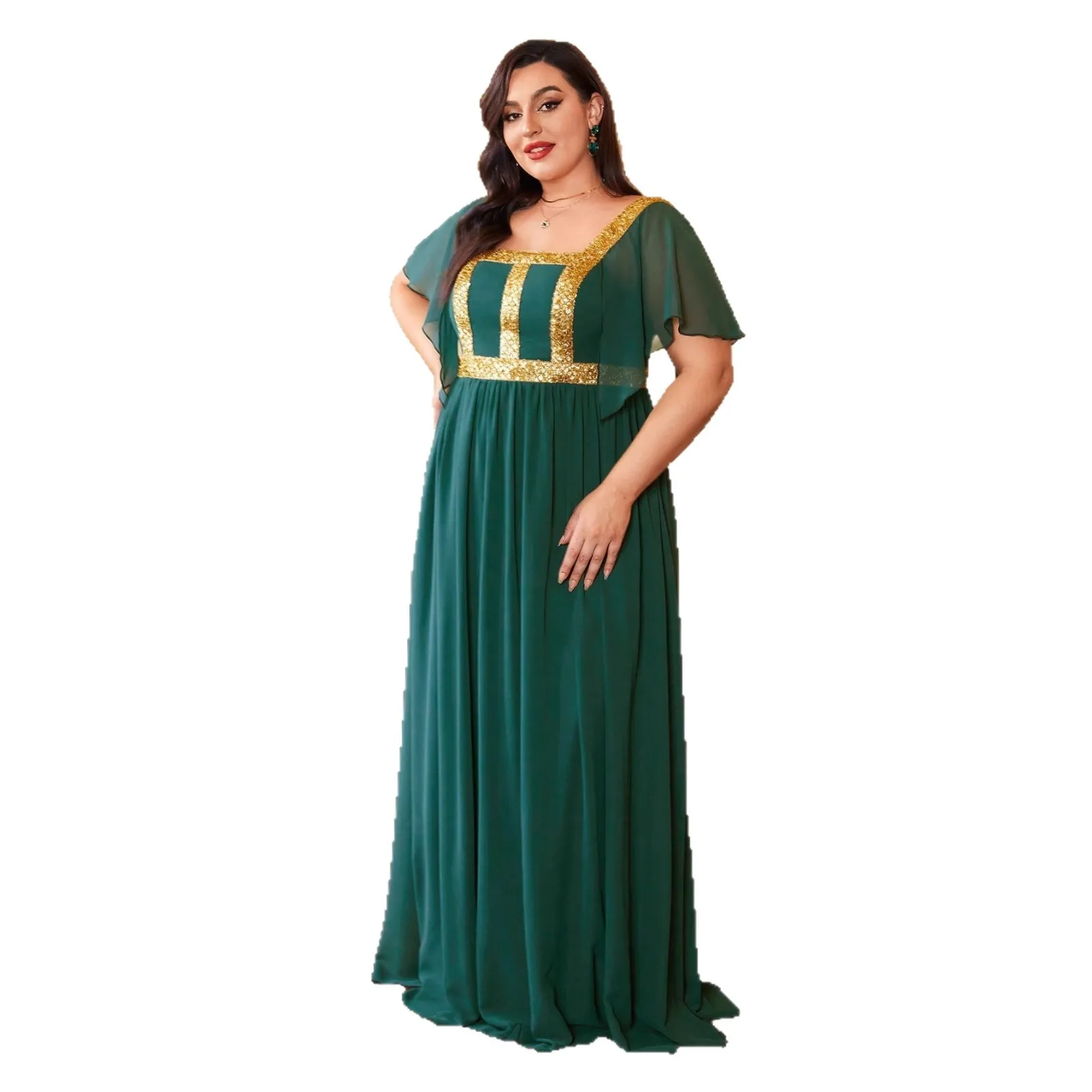 

plus Size Evening Gown Long Slimming Chiffon Dr Women's Faionable Ele Sle round Ne mid Waist Summer Par Dr