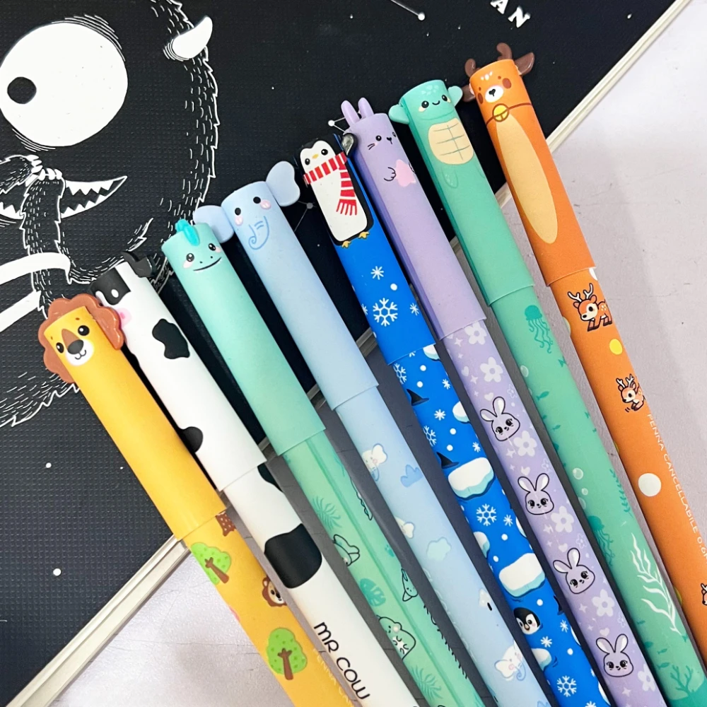 

Набор из 4/8 милых гелевых ручек с изображением животных, стираемые, с цветными чернилами, тонкий наконечник 0,7 мм, для заметок, письма, школы, офиса, в подарок