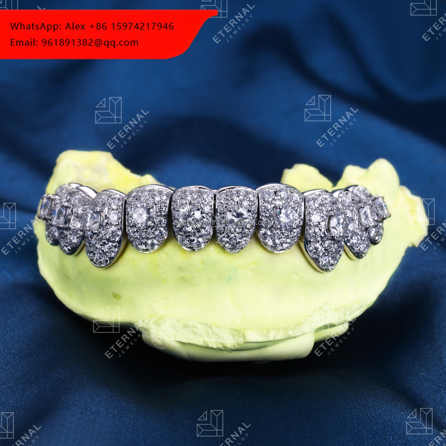 

Factory Custom Top & Bottom 6 8 10 S925 Silver 10K 14K 18K Solid Gold Jumbo VVS Moissanite Lab Diamond Iced Out Grillz For Teeth