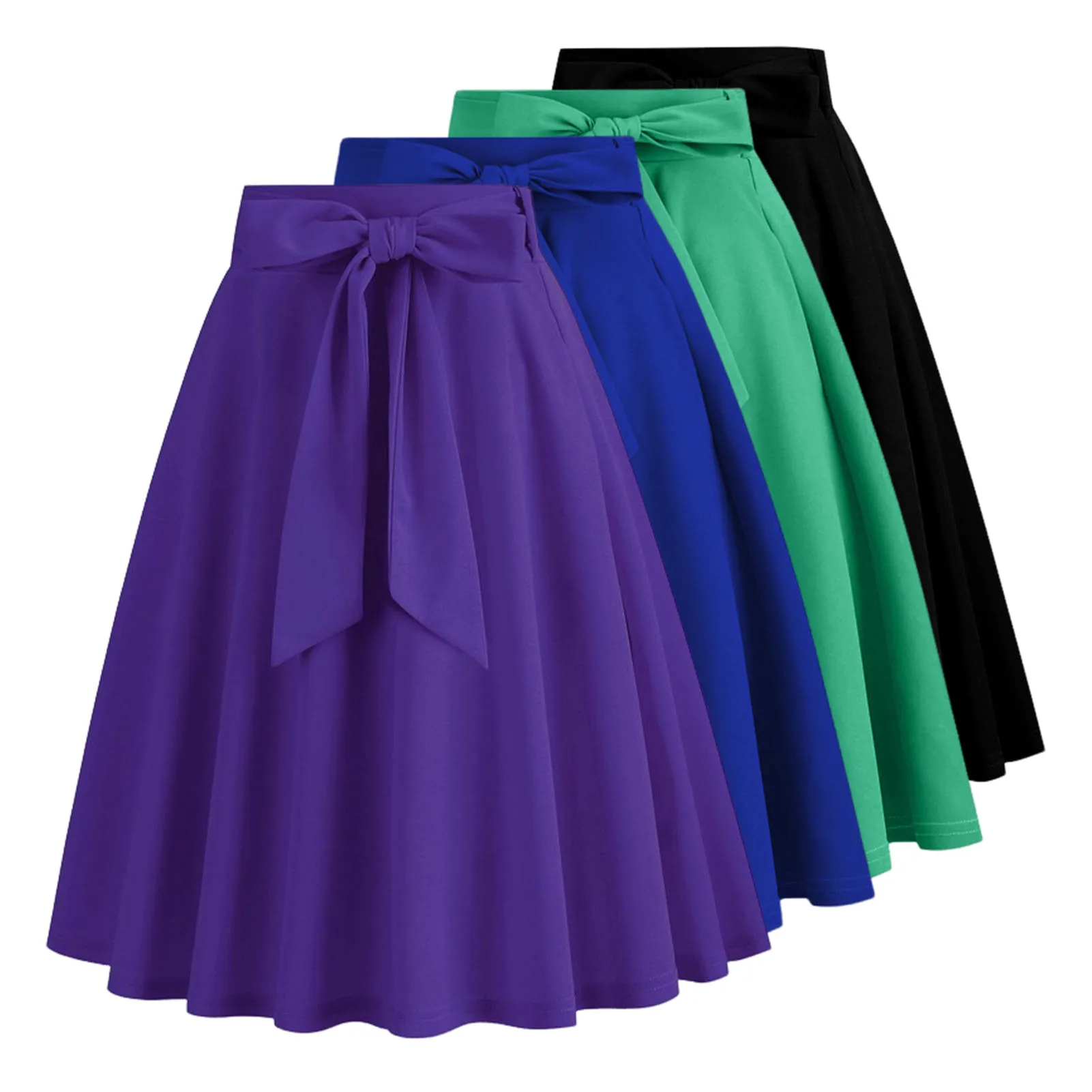 Women's Solid Color High Waist A Line Skirt Fashion Slim Waist Bow Belt Flared Pleated Long Red Orange Yellow Maxi Skirt