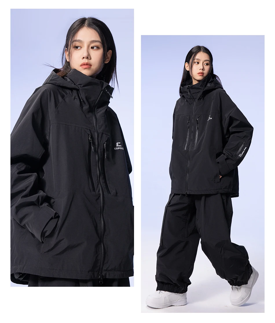 COPOZZ Verdickte 3L Skijacke für Herren und Damen, winddicht, wasserdicht, Winter-Ski-Mantel, Skibekleidung, einfarbig, mit Kapuze, warmer Snowboard-Skianzug – Detail 22