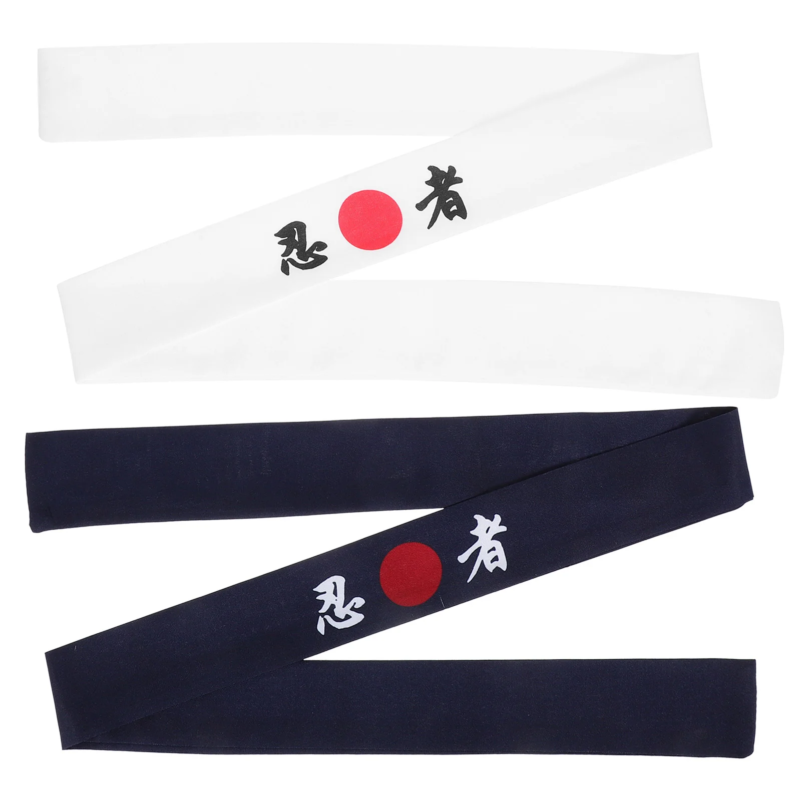 2 Pcs Ninja Print Headband White Japanese Headgear Breathable Non Cotton Chef Karate Sushi Cooking Kitchen Gift