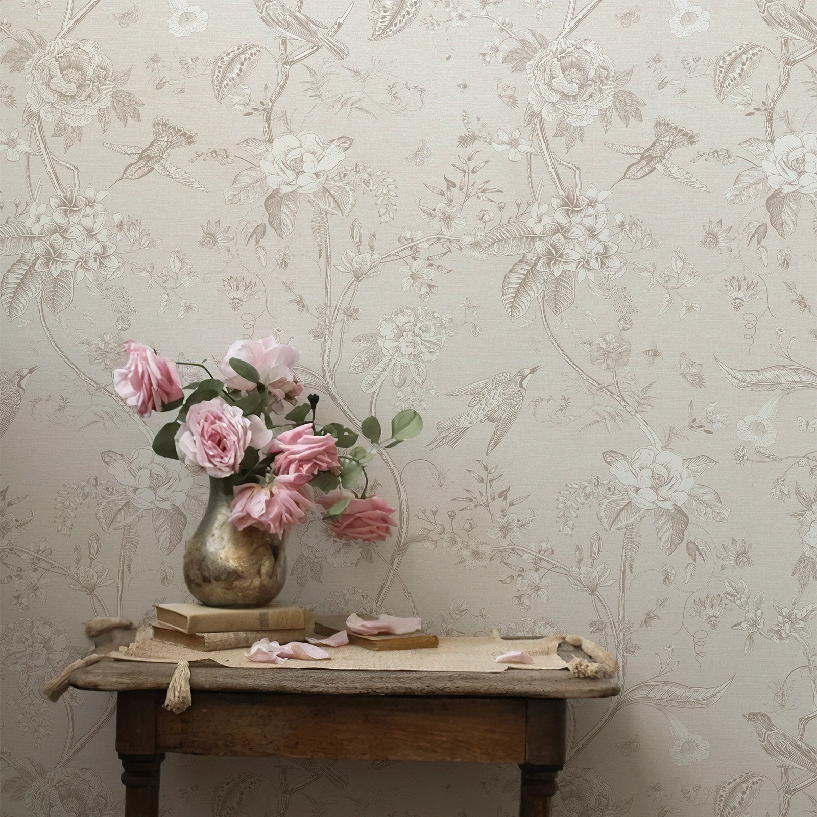 

Light Yellow Flower Bird Peel Stick WallpaperSelf-Adhesive PVC for Rental Kitchen Bathroom Wall Decor Removable Wallpaper