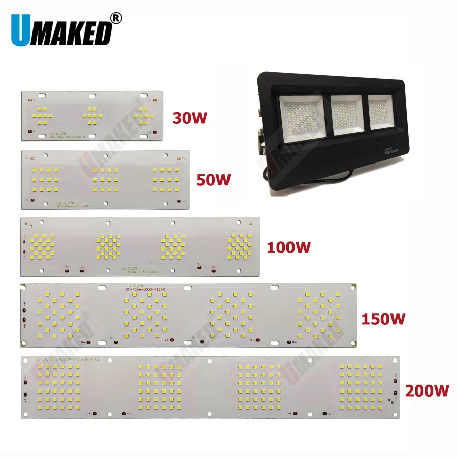 2pcs  100% Full Power LED Floodlight PCB 30W 50W 100W 150W 200W SMD3030 led board,Aluminum plate for led floodlight