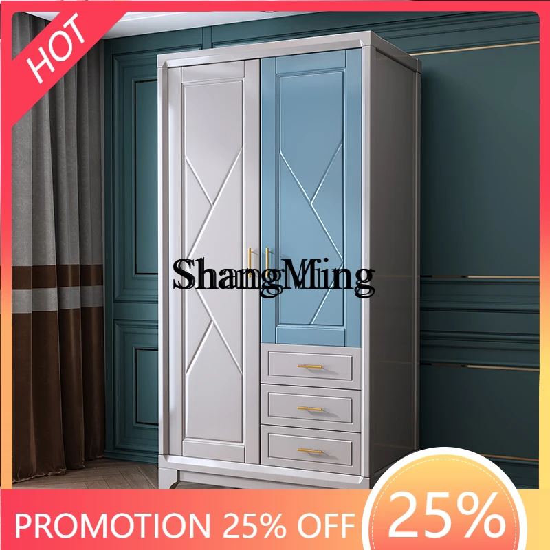 

SM new light luxury solid wood two-door wardrobe bedroom locker modern simple home wardrobe