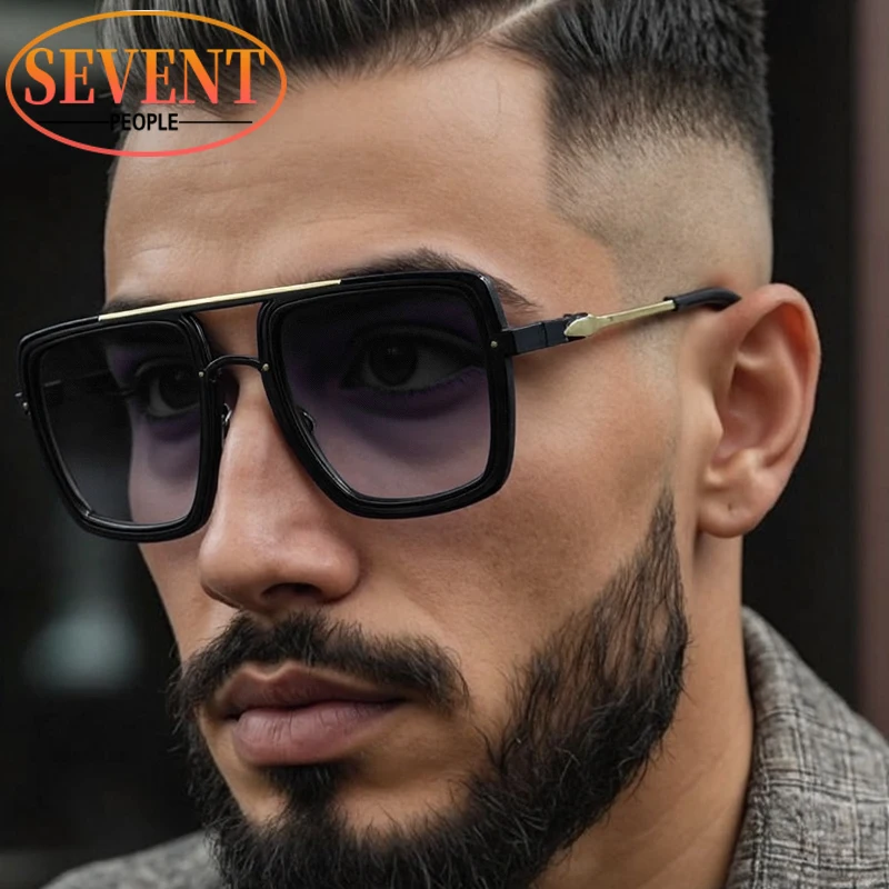 

Oversized Square Steampunk Sunglasses Men 2025 Luxury Brand Vintage Double Beam Punk Sun Glasses Trendy Metal Driving Eyewear