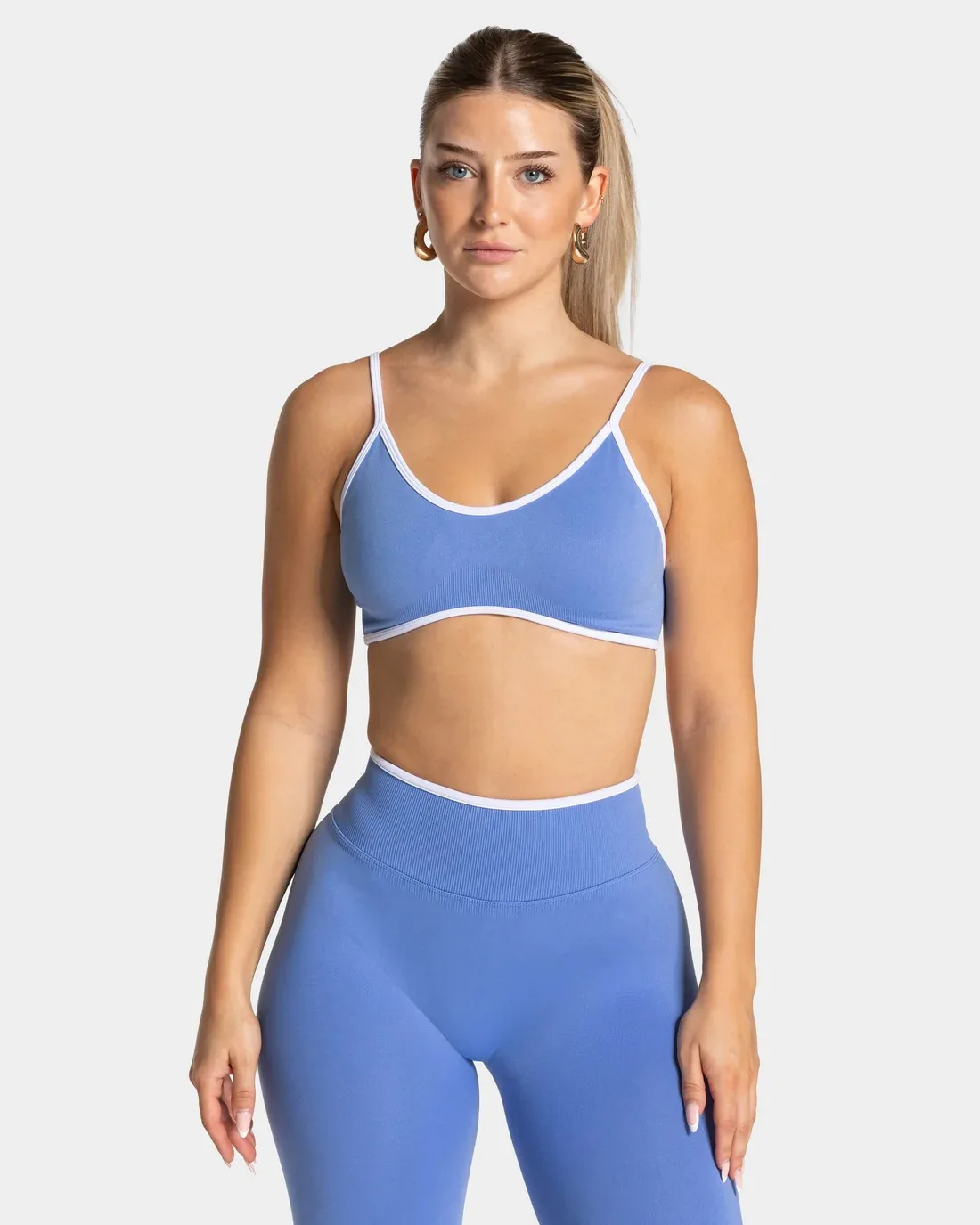 Nahtloser Damen-Sport-BH mit Farbblockdesign, Outdoor-Fitness-Kurztop, sexy rückenfreier Strick-BH mit Brustpolster und Trägern für den Sommer – Detail 20