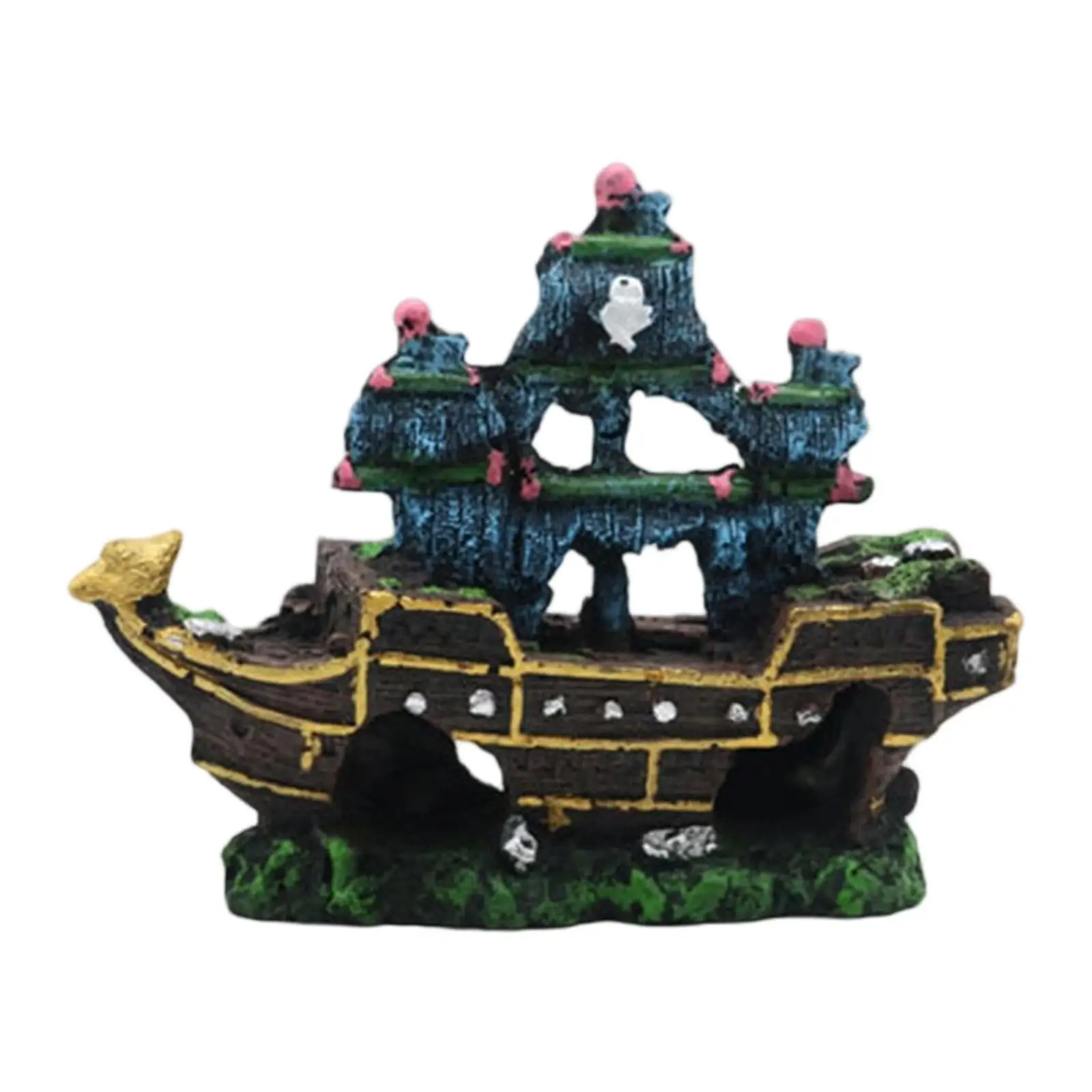 Decoração de naufrágios para aquário, estátua de barco, acessórios criativos, esconderijo, fornecimento para animais de estimação