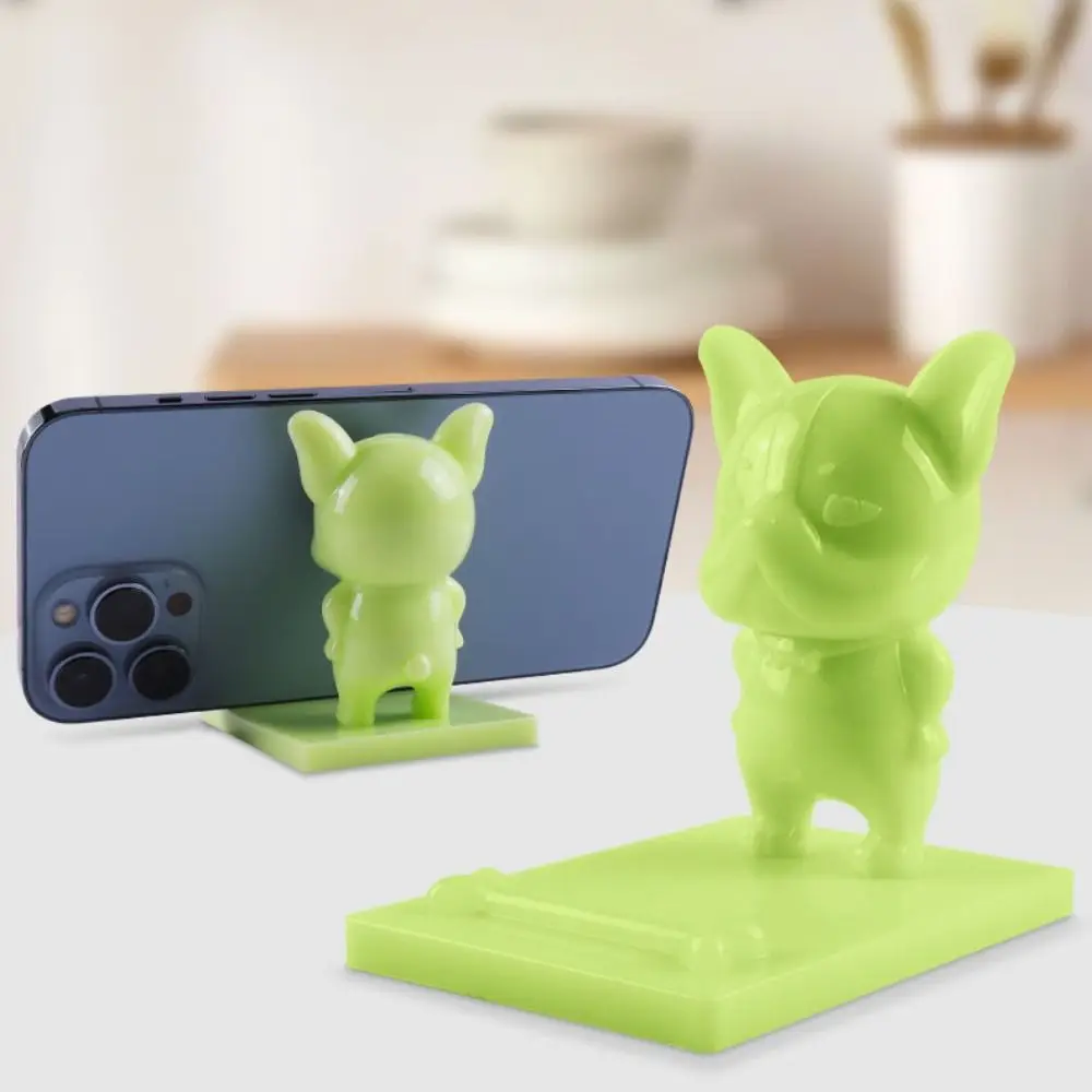 Anti-slip French Bulldog Figurines Luminous Statue Mobile Phone Stand Portable Cute Dog Model Doll Holder