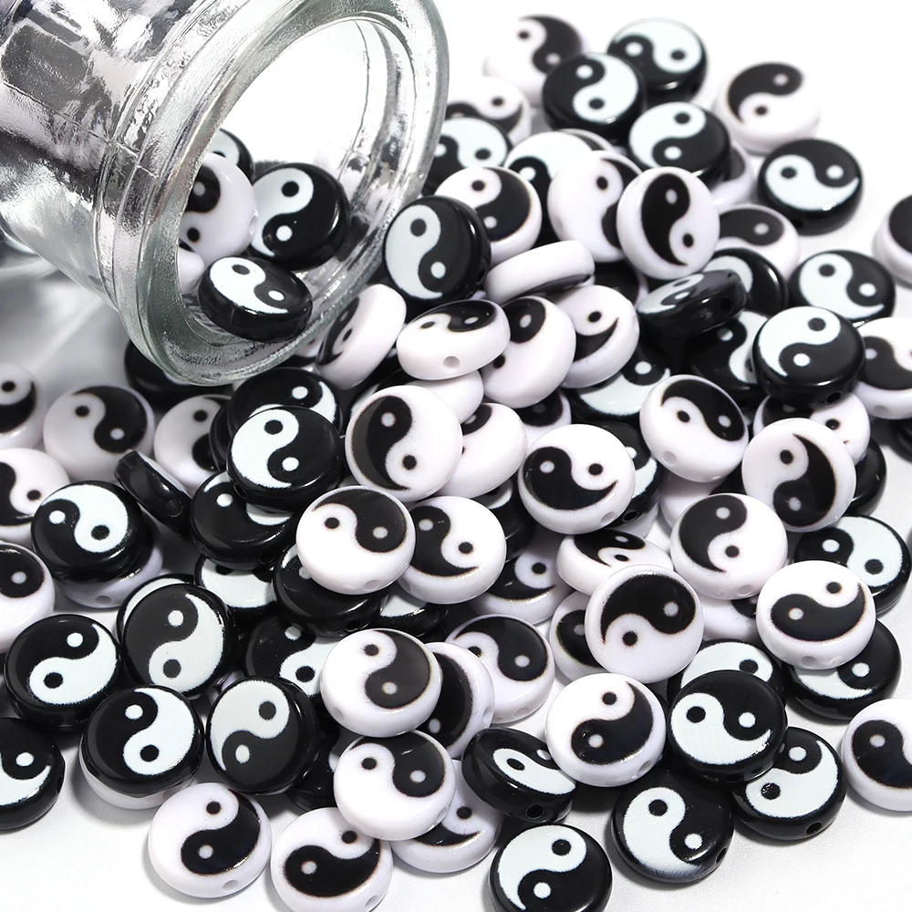 50-100pcs Acrylic Black White Yin Yang Beadsy Tai Chi Spacer Bead for Jewelry Making Bracelet Necklace Earring DIY Accessory