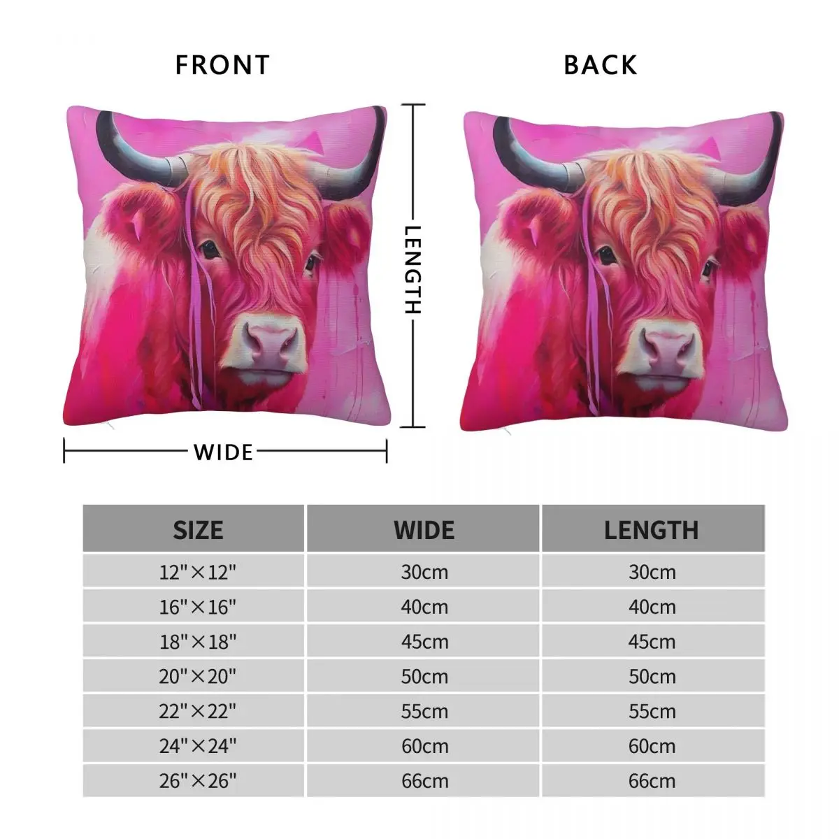 Pink Highland Cow Abstract Pillowcase Polyester Linen Velvet Pattern Zip Decorative Bed Cushion Cover
