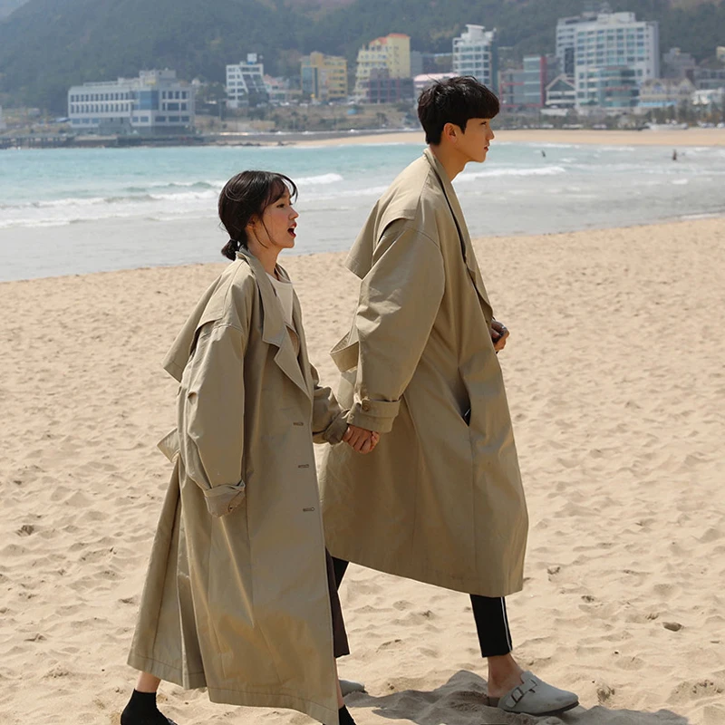 

MRCYC Men's Casual Long Jaet Spring Autumn Korean Sle Trendy Student Couple Coat Loose Fit Khaki Polyester Fiber