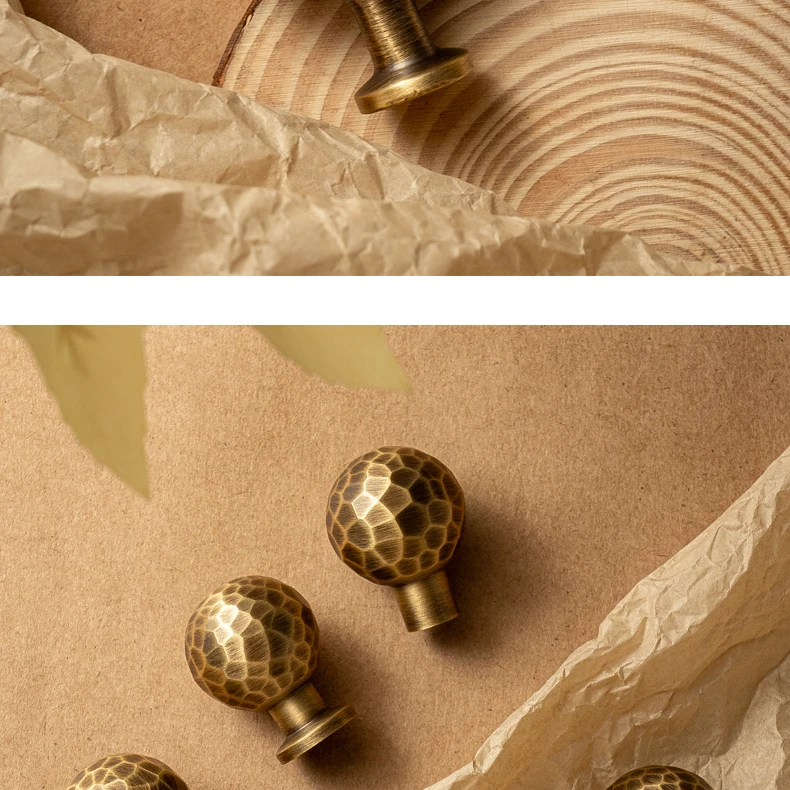 Hammered brass cabinet knob in antique brushed finish — product image 6