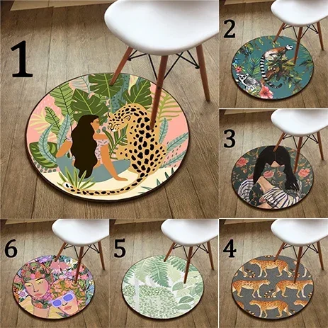 

Nordic style round carpet Tiger and girl Living Room bedroom Kitchen Bathroom Absorbent non-slip floor mat Home decor