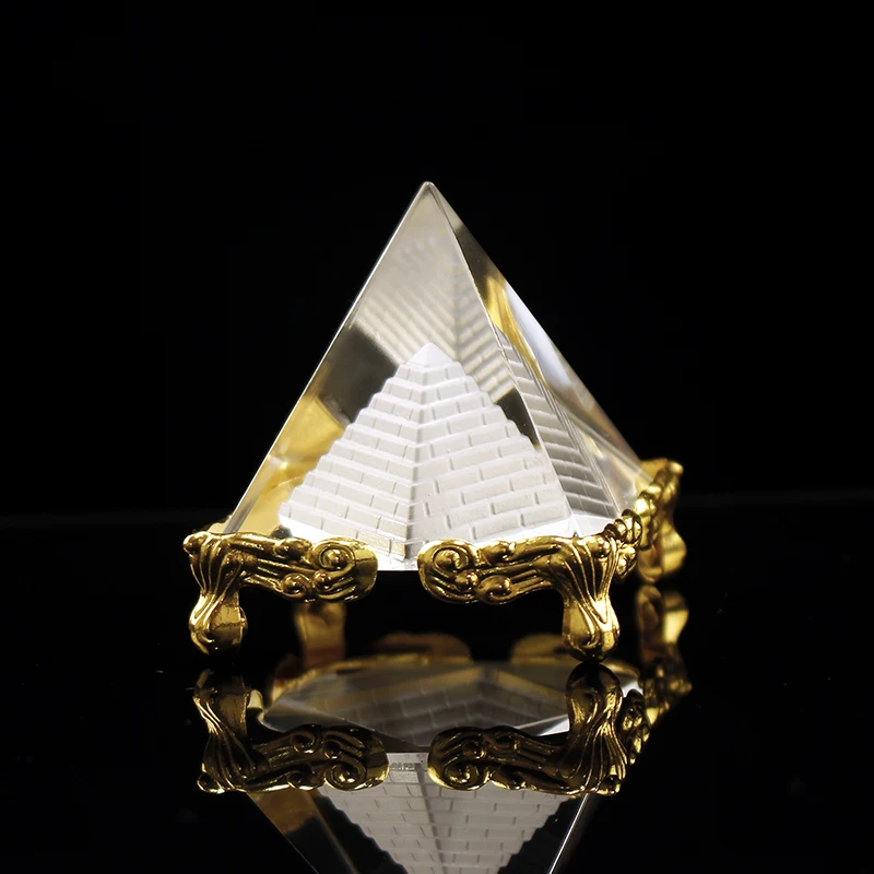 Gold Silver Crystal Glass Hollow Pyramid Egypt Pyramid Figurine Model Fengshui Ornament Office Home Decoration Paperweight - Image 2