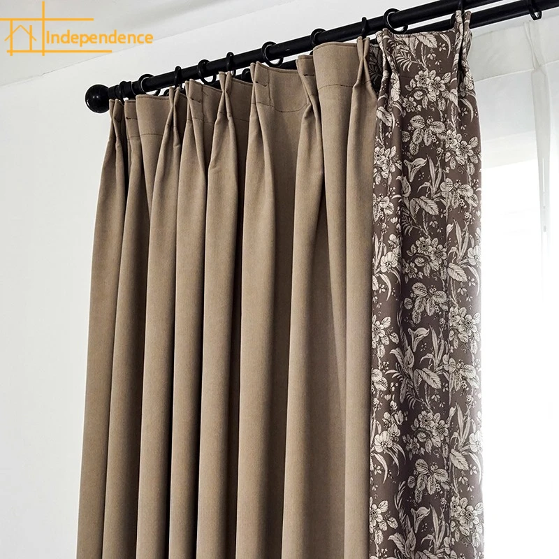 

New Brown Jacquard Chenille Stitching Thickened Curtains for Living Room Bedroom Balcony Customized Villa Finished French Window
