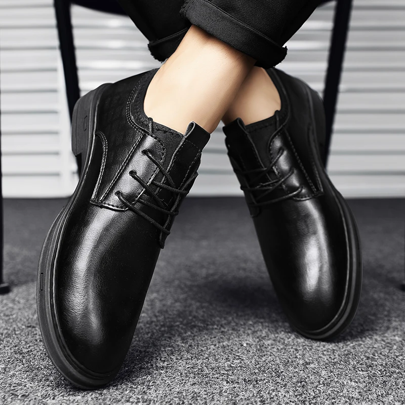 

Мужская повседневная кожаная обувь, джентльменская повседневная элегантная обувь в минималистском стиле, вечерние наряды 38–48, уличная обувь больших размеров, черная роскошь