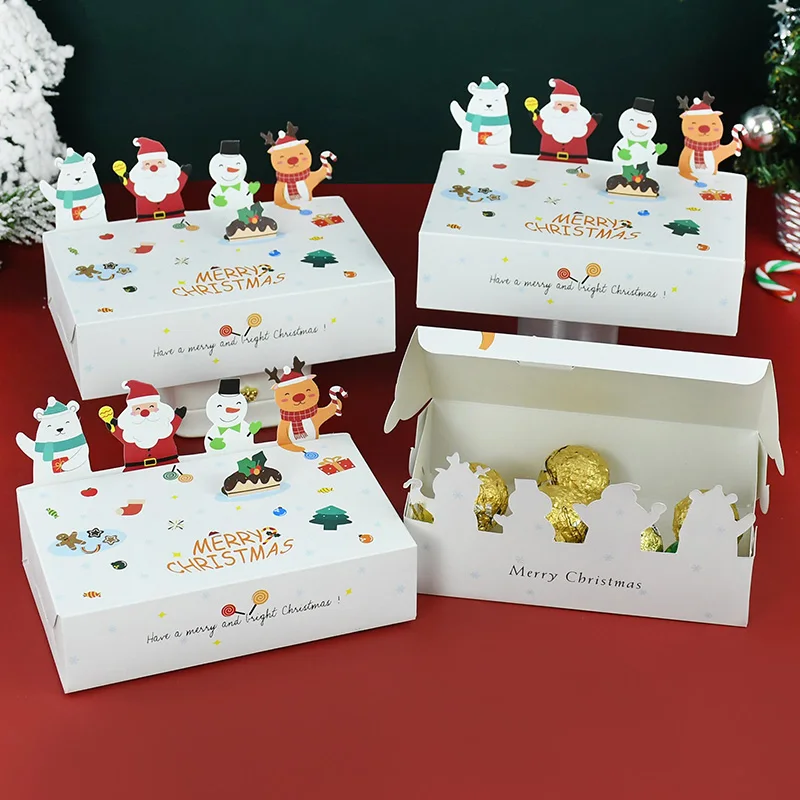 5Pcs Merry Christmas Candy Boxes Santa Claus Elk Baking Biscuit Gifts Packaging Paper Box For Xmas New Year Party Decor Navidad
