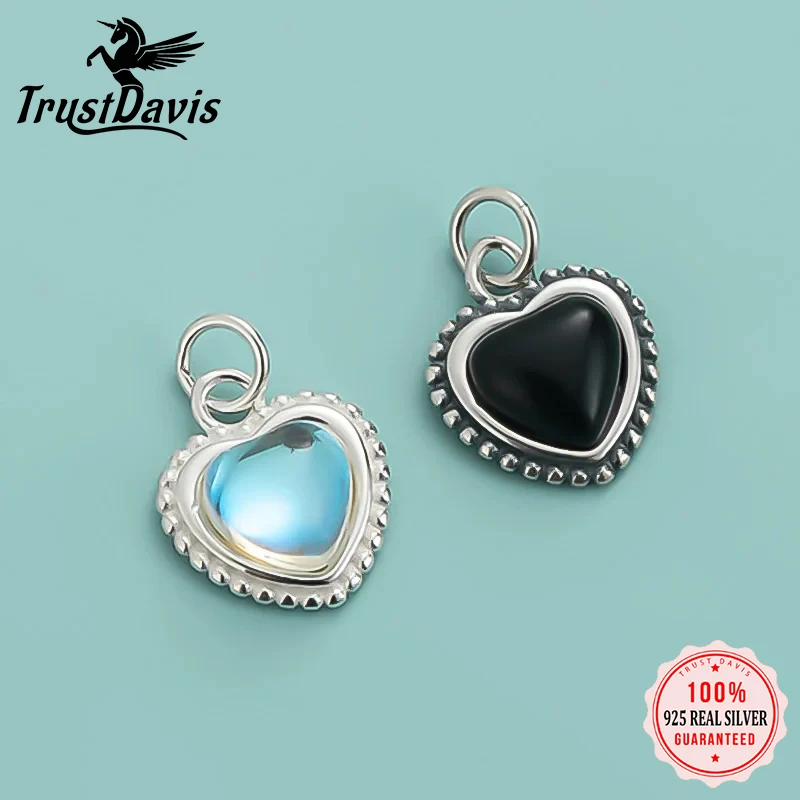 TrustDavis Real 925 Sterling Silver Personality Cute Heart Charm Pendant DIY Necklace Bracelet Accessories Jewelry DZ1075