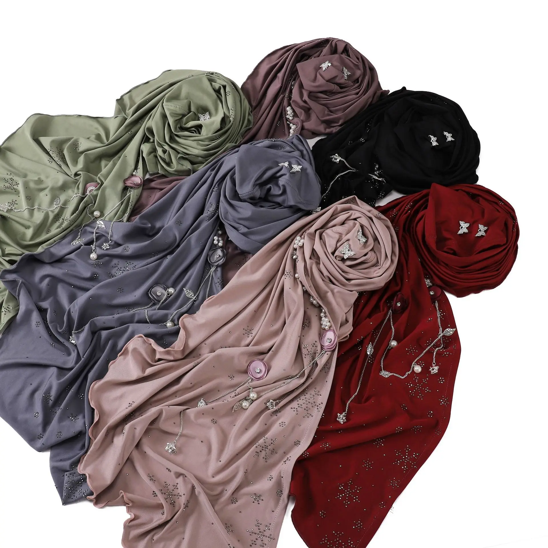 

New Diamonds Snowflake Fringe Wrap Scarf Bandana Headscarf Shawl Wedding Engagement Woman Muslim Hijab Turban Amira Hat Turbante