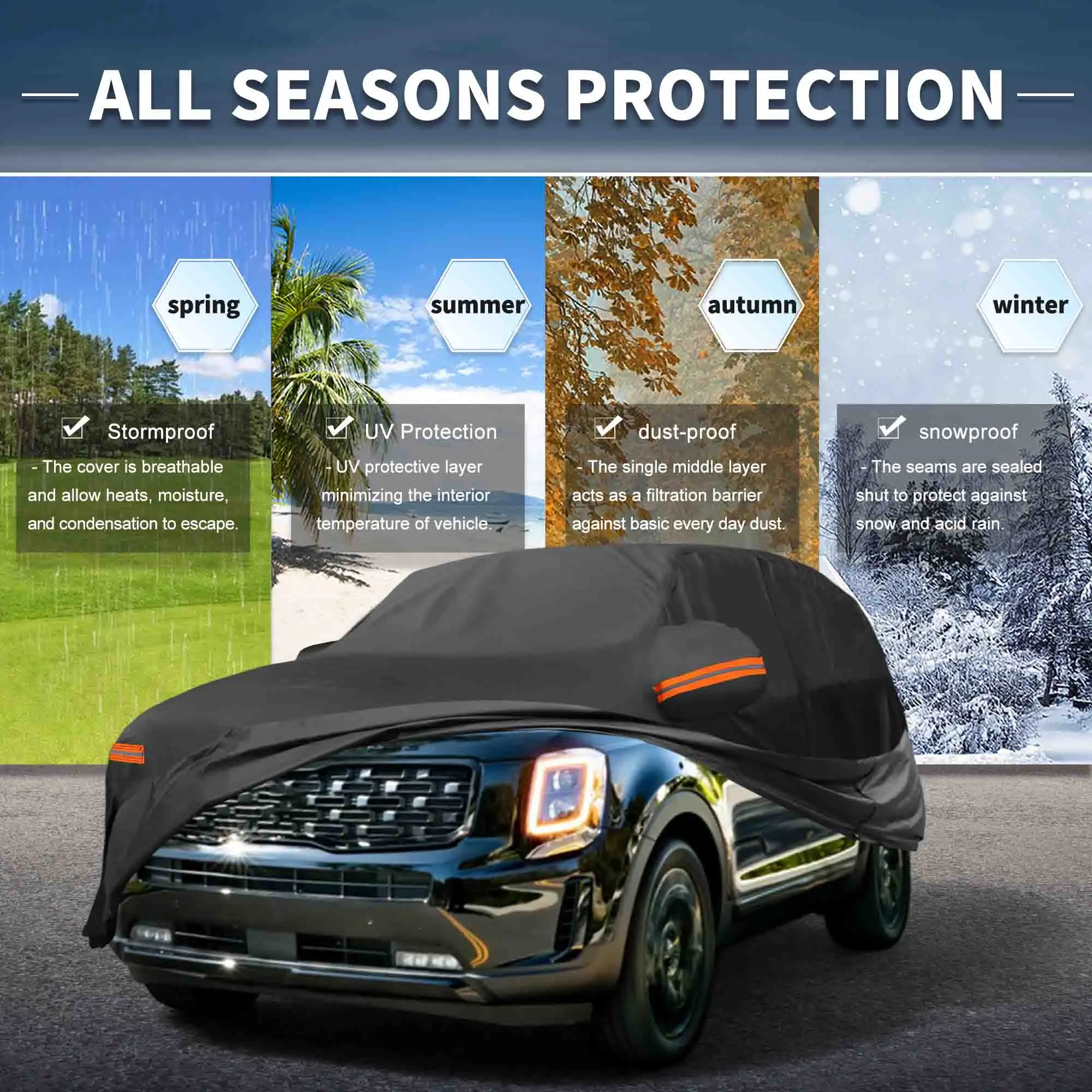 UXCELL for Kia Telluride 210D-PU Outdoor Full Car Cover All Weather Waterproof Sun Rain Snow Protection w/ Driver Door Zipper