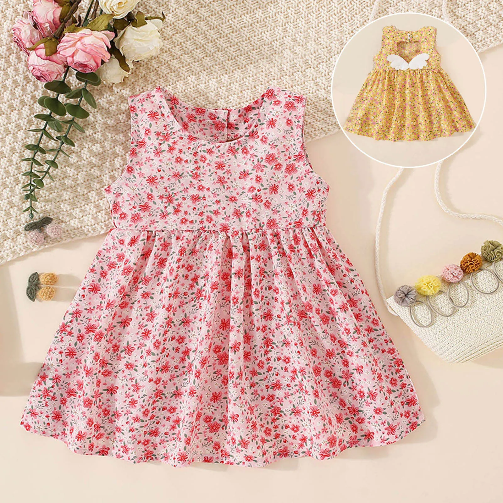 Girls' Dress Summer Cotton Baby Comfortable A- line Beachwear 1-7 Years Kids Flower Fruit Princess Sundress Children's Clothing