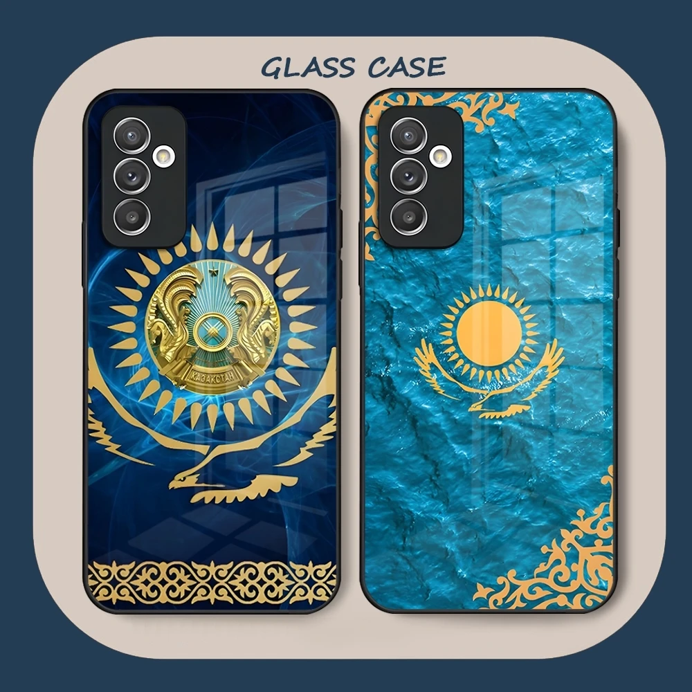 Kazakhstan Flag Phone Case Glass For Samsung S23 S24 S22 S21 S20 A14 A54 A53 A34 A52 A51 A22 A32 FE Ultra Pro Plus Coque