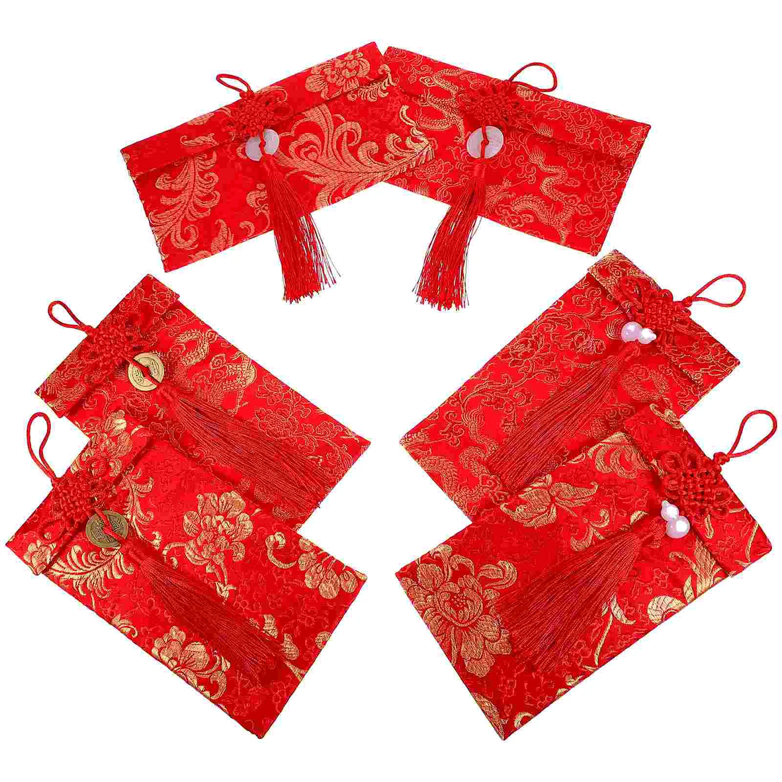 6 Pcs Year of Dragon New Red Envelope Wedding Luck Envelopes Gift Package Money Bags