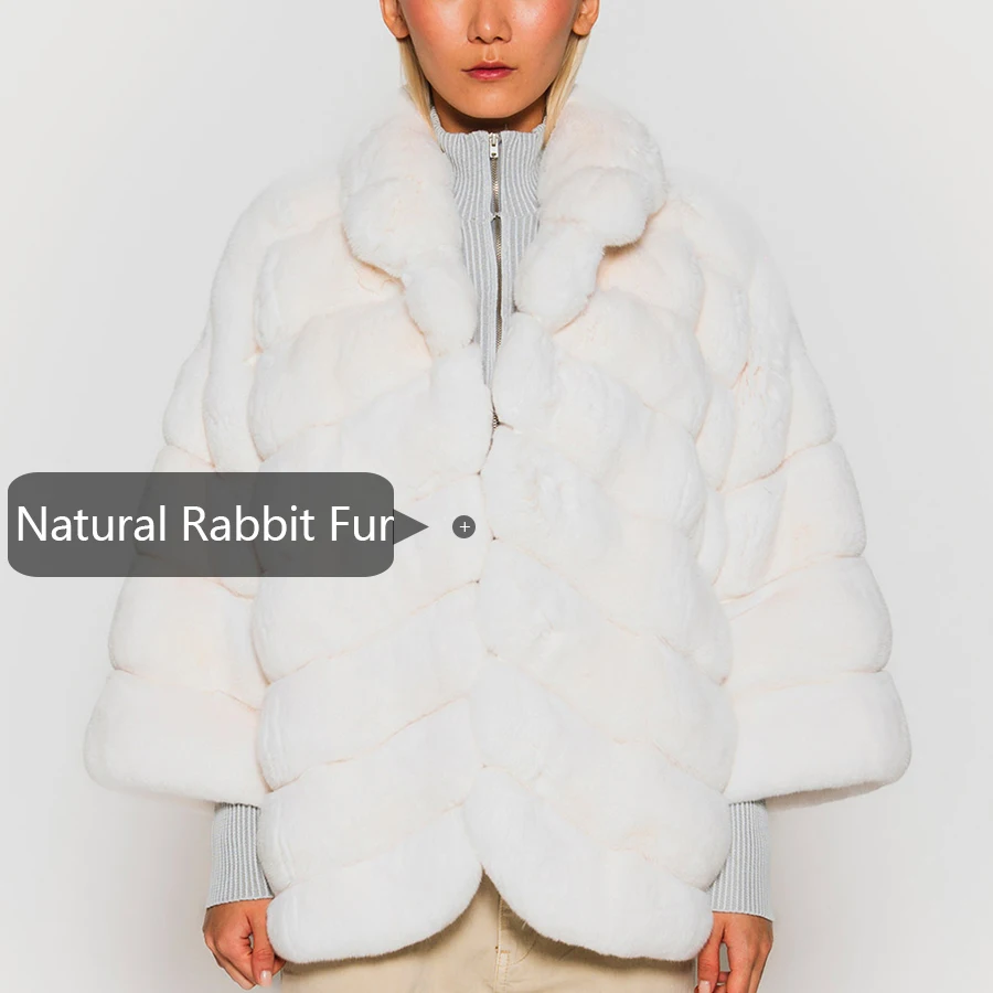 Real Rex Rabbit Fur Coat Women Rabbit Fur Jackets White Rabbit Fur Coats Luxury Fashion Womens Clothing