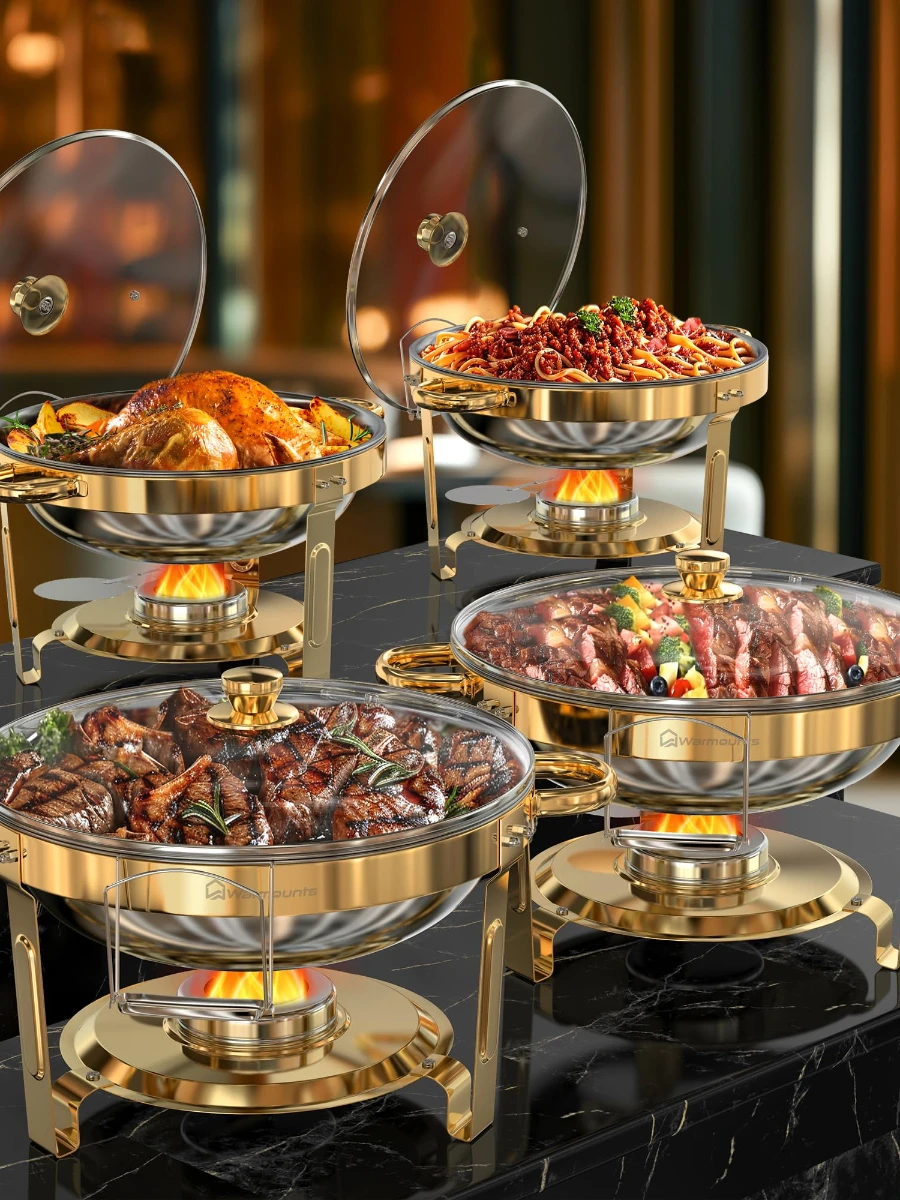2/4 Pack Chafing Dishes voor Buffet 5QT Ronde RVS Chafing Dish Set voor Thuisfeesten, Kerst Buffet Warmer Set - afbeelding 2