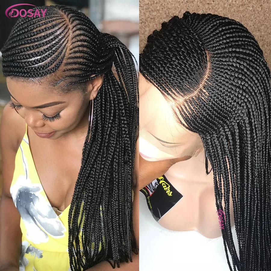 

Handmade Cornrow Braided Wigs Synthetic Full Lace Braids For Black Women Locs Goddess 36" Knotless Box Side Part Braided Wigs