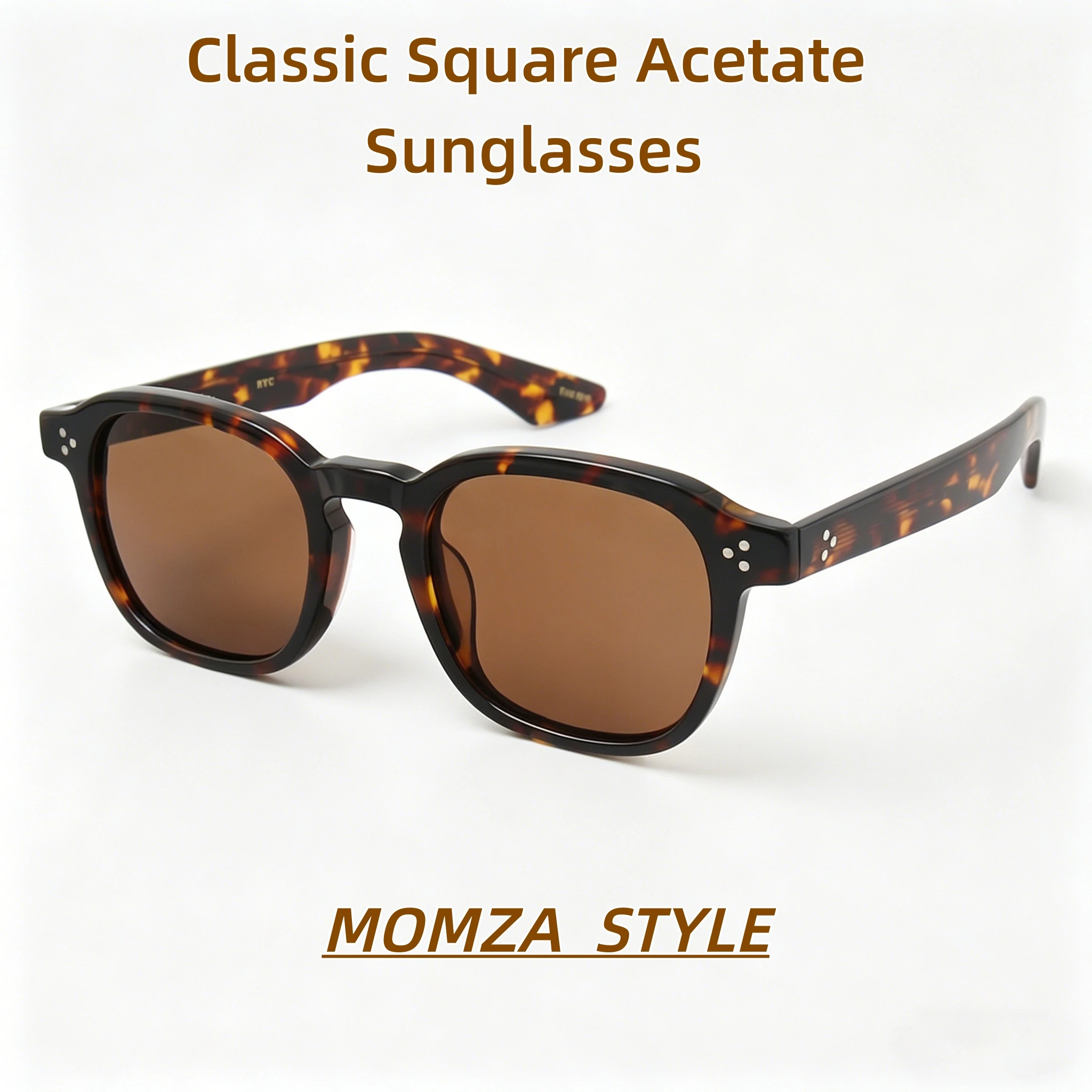 Gafas de Sol de Acetato Cuadradas de Lujo, Estilo Moscot Momza, Estilo Celebridad, Protección UV Unisex para Conducir al Aire Libre