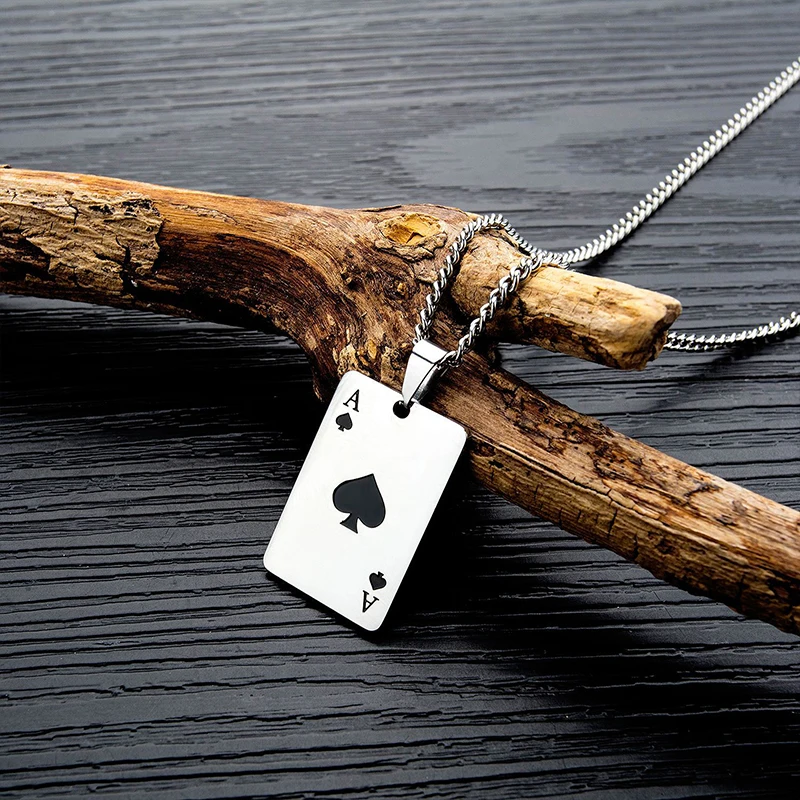Stainless Steel Poker Card Ace of Spades Pendant Chain Necklace For Women Men Playing Cards Jewelry Hip Hop Jewelry Gift