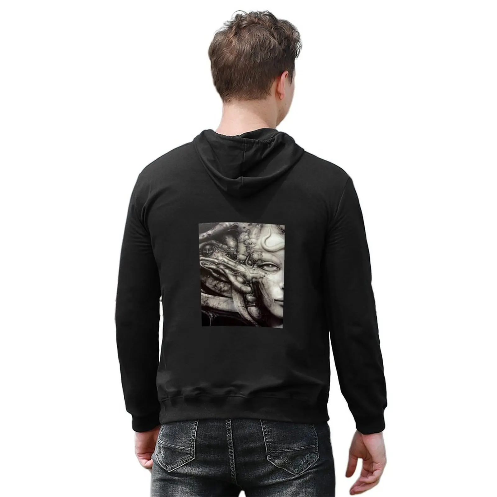 H.R. Giger - Li (تفاصيل) بلوزة بقلنسوة ملابس كورية قميص بقلنسوة ملابس رجالية بقلنسوة للرجال