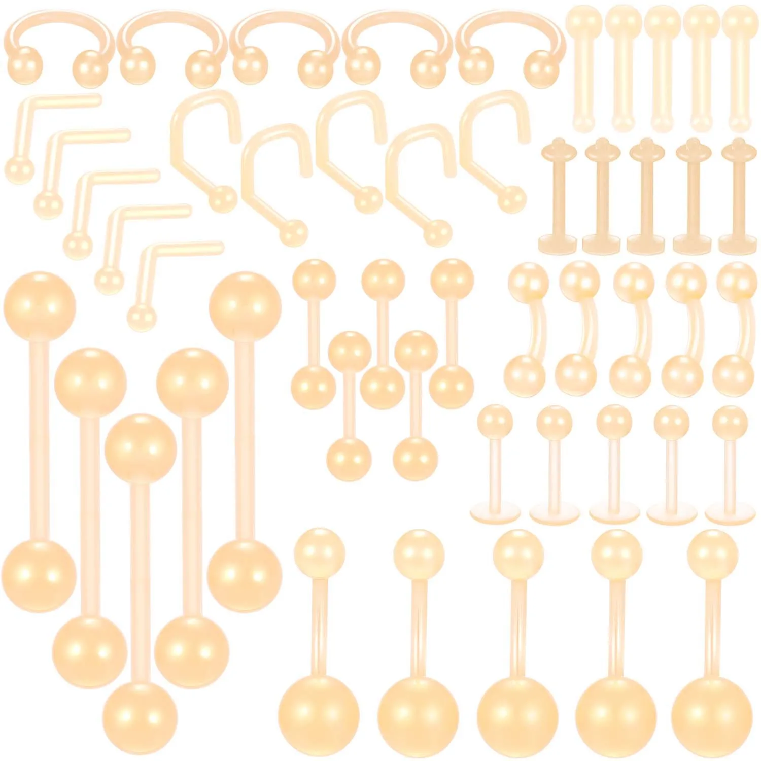 50Pcs Popular Umbilical Nail Eyebrow Lip Nail UV Soft Rod Ear Plug Set Basic Model Body Piercing Jewelry