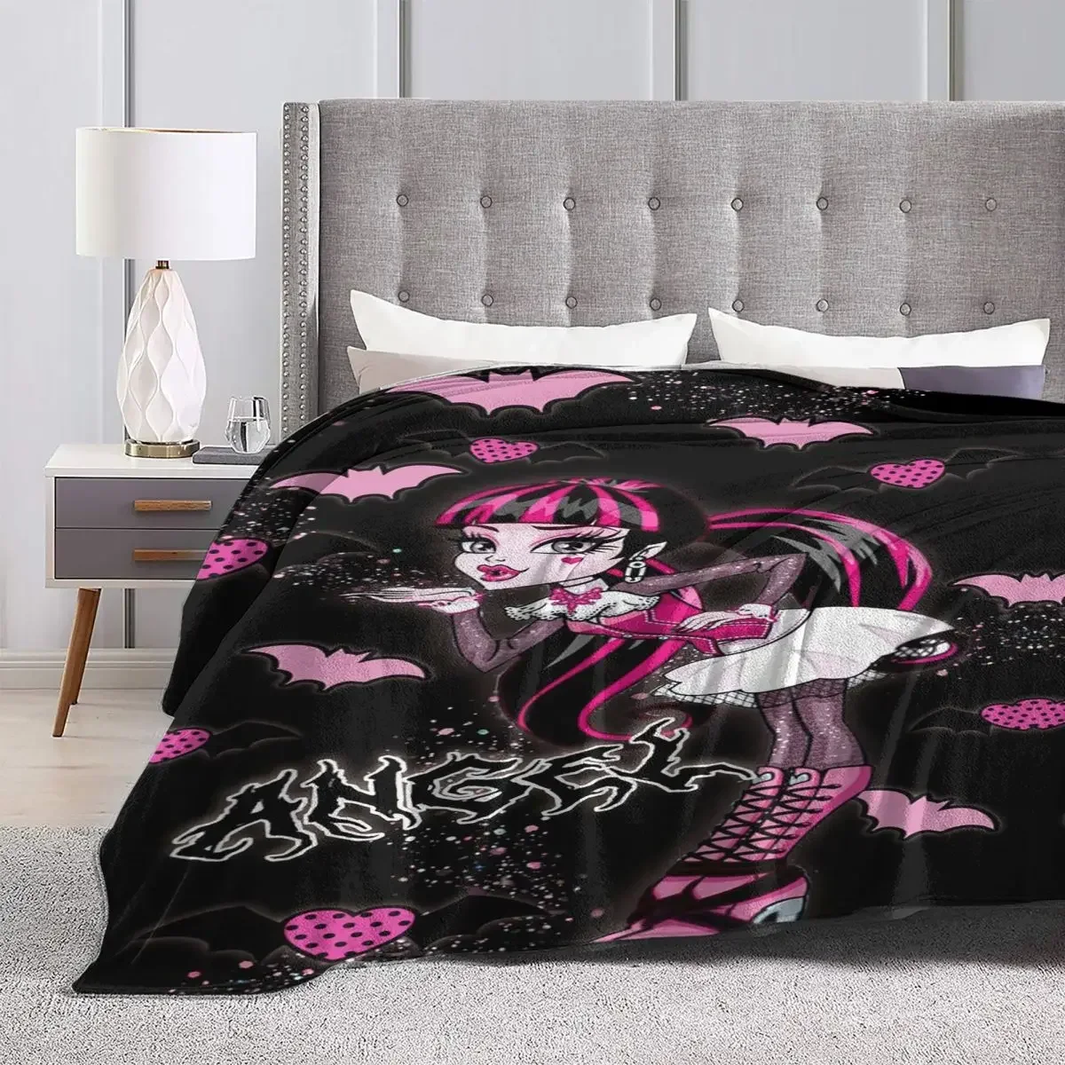 Draculaura Monster High Blanket Coral Fleece Plush Print Multifunction Lightweight Throw Blankets for Sofa Bedroom Bedspread