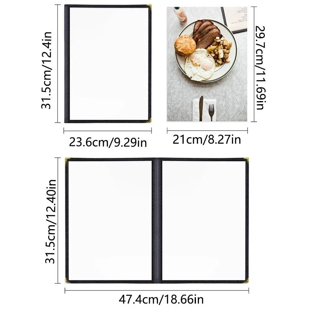 Foldable PVC Transparent Menu Cover Metal Corners Reusable A4 Menu Paper Holder Various Types Waterproof Loose Leaf Binder