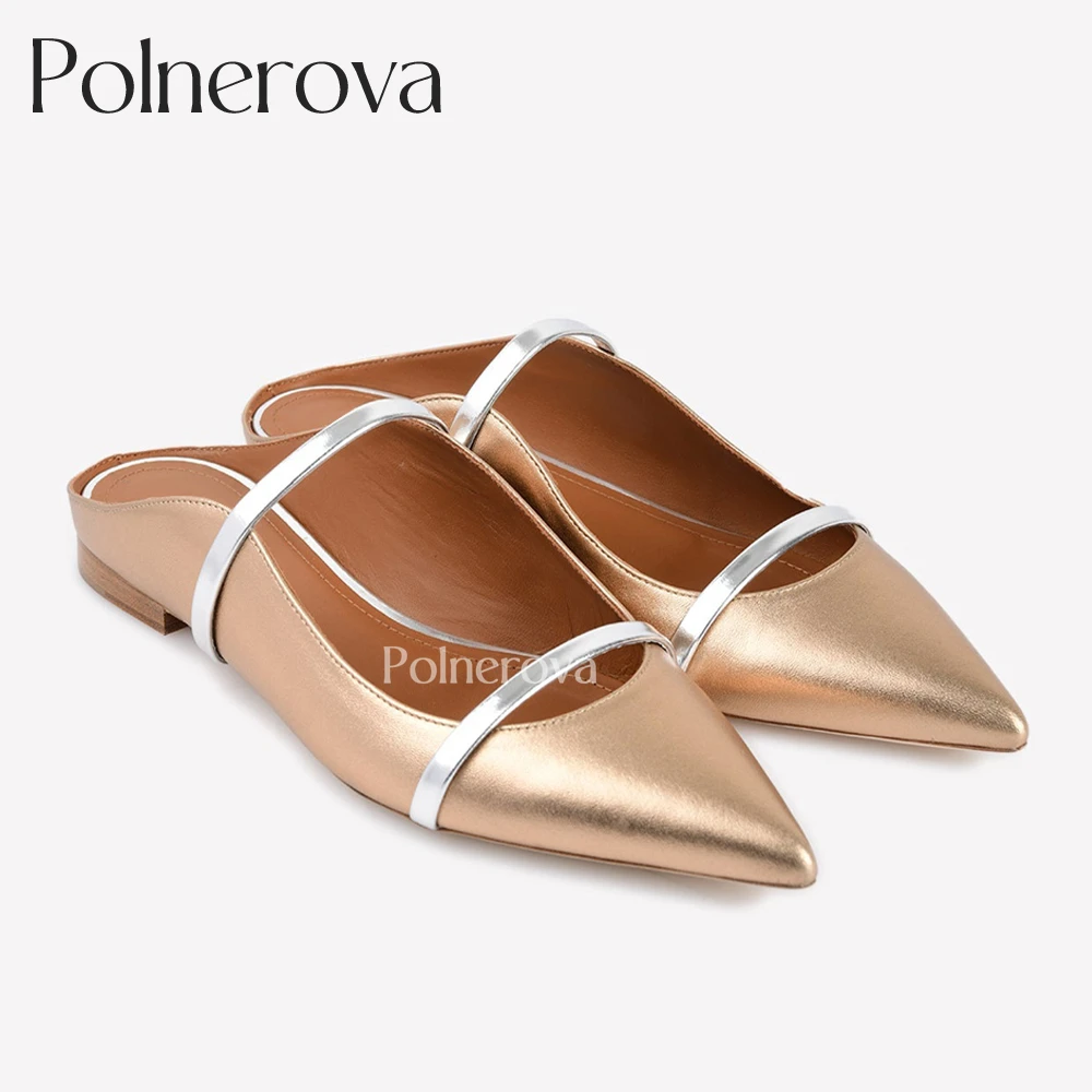 Mules plates pointues pour femmes, pantoufles de style designer classique, chaussures plates concises pour banquet, pantoufles en cuir élégantes