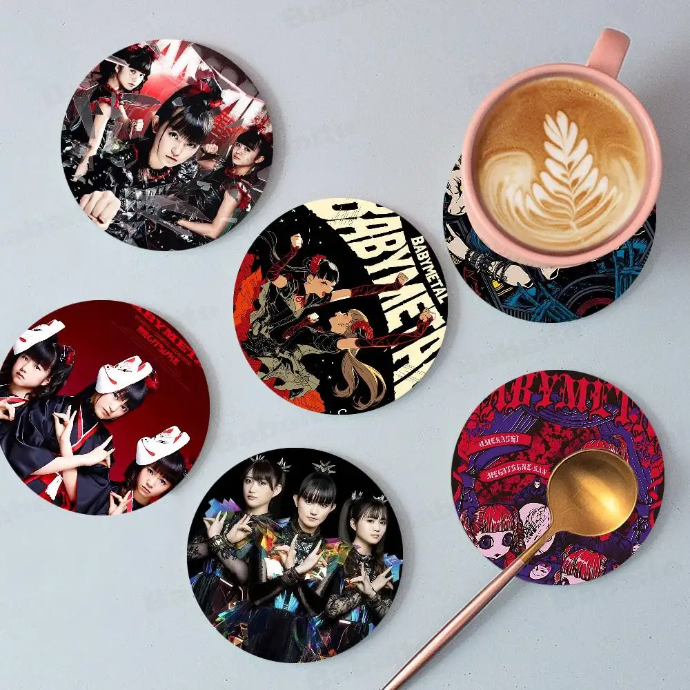 Pop metal band Pop B-BabymetalS Music Retro Wooden Cup Mats Elements Colour Printing Cup Coasters Home Kitchen Decora Gifts