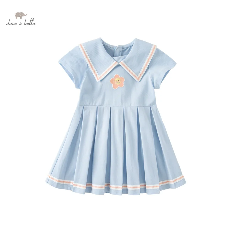 Dave Bella Girl's Dresses Children's New Baby  Academic Style Lovely Sweet Fresh Short Sleeve Summer Pleated Skirt DB2235621