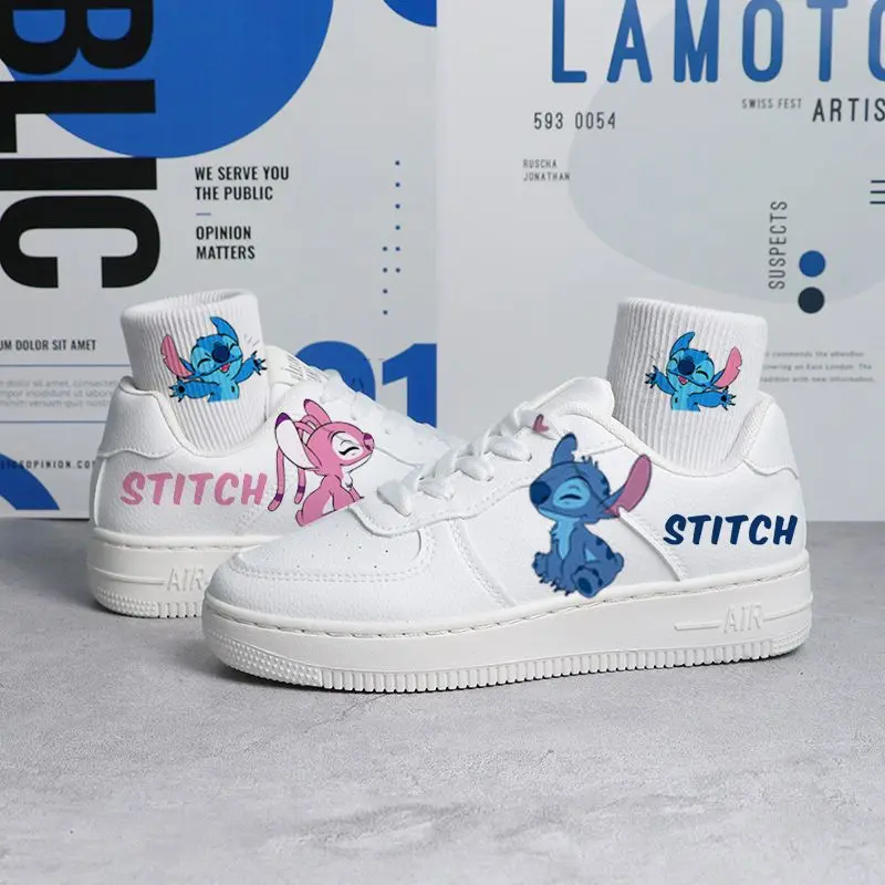 New Disney Lilo & Stitch Cartoon Mickey Kids Sneakers Children Casual Shoes Print Sport Shoes Tennis Shoes Couple White Shoes