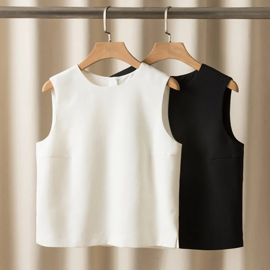 

Nanyou Sleeveless round Neck Zipper Vest Top Triacetate Blend Fashion Simple Design Wholesale Women's Matka Kameez